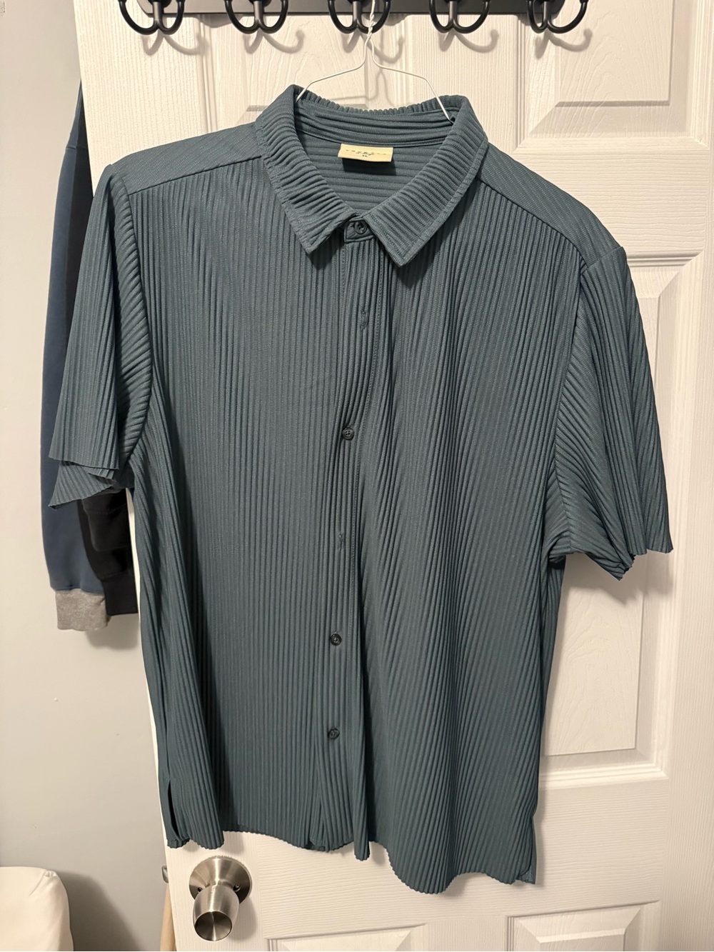 YoungLA Slate Blue Ribbed Short-Sleeve Button-Up Shirt
